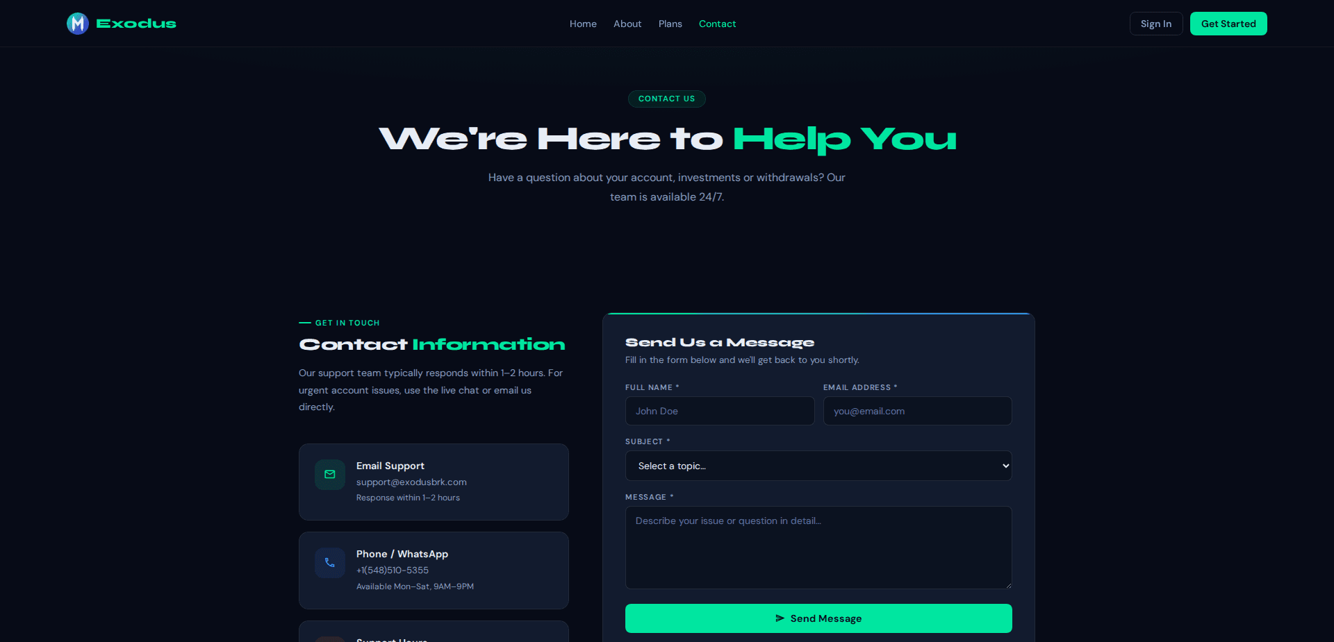 Website screenshot for https://exodusbrk.com/ - 2