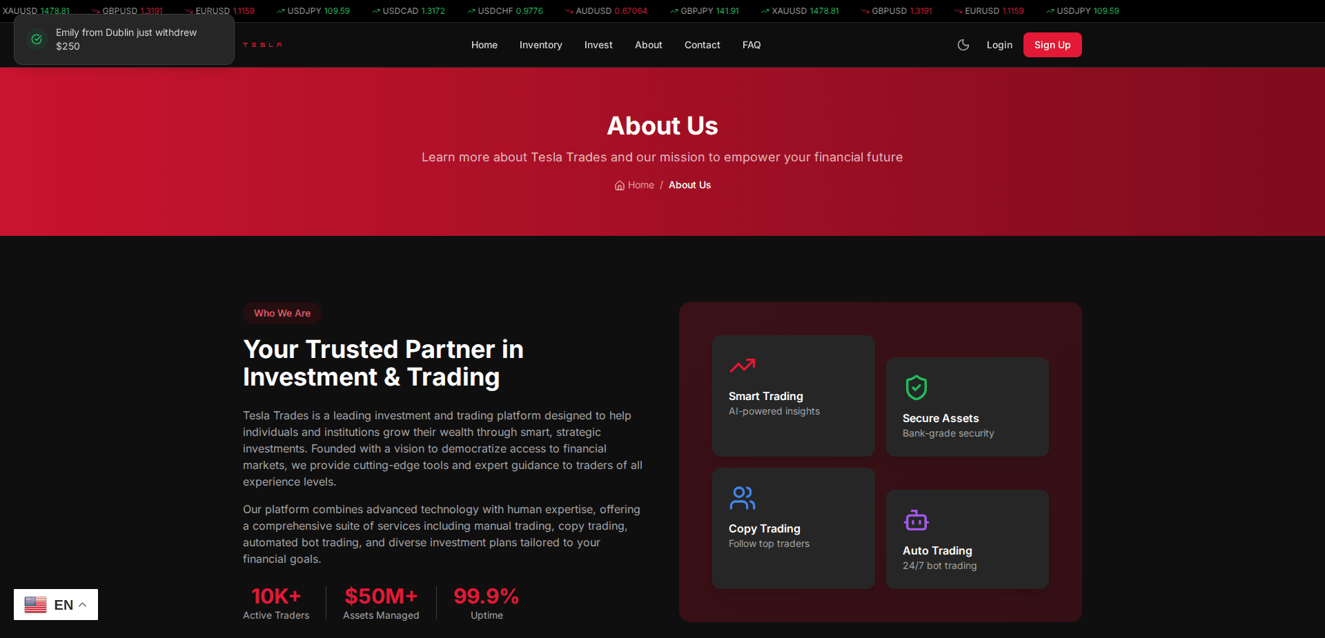 Website screenshot for https://teslastartrade.com/ - 2