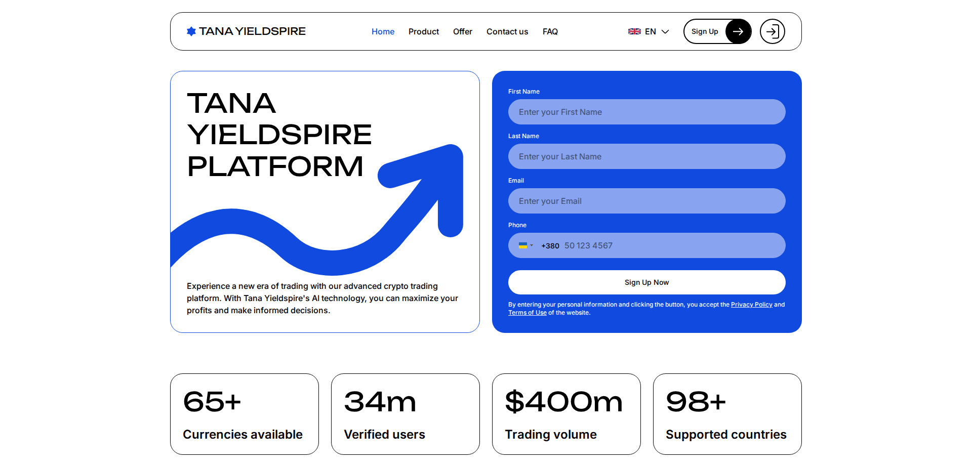 Website screenshot for https://tana-yieldspire.com/ - 1