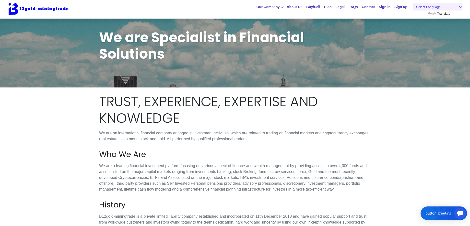 Website screenshot for https://b12gold-miningtrade.live/ - 2