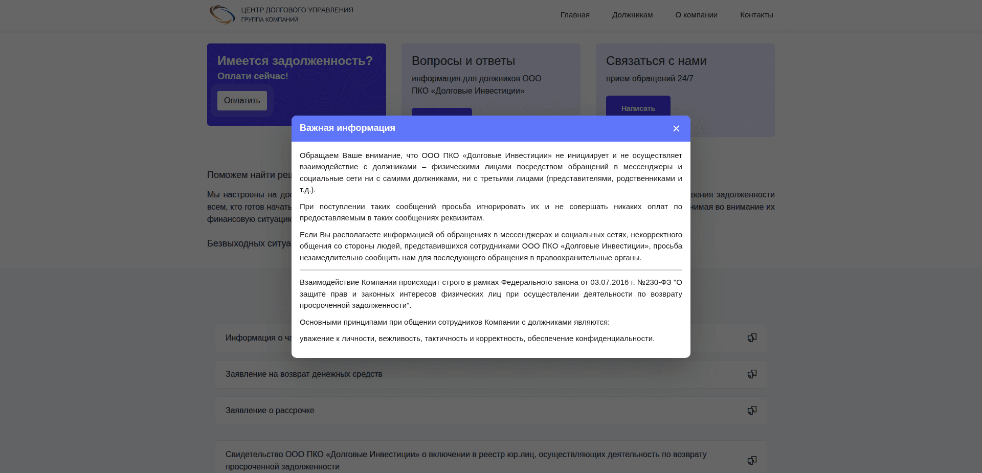 Website screenshot for https://debt-invest.ru/ - 1