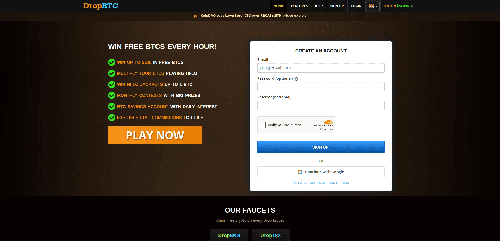 Website screenshot for https://dropbtc.io/ - 1