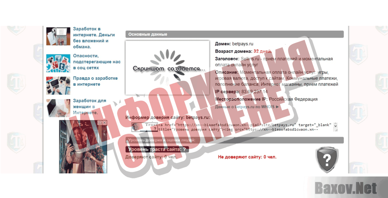 Sellins.ru Информация о домене