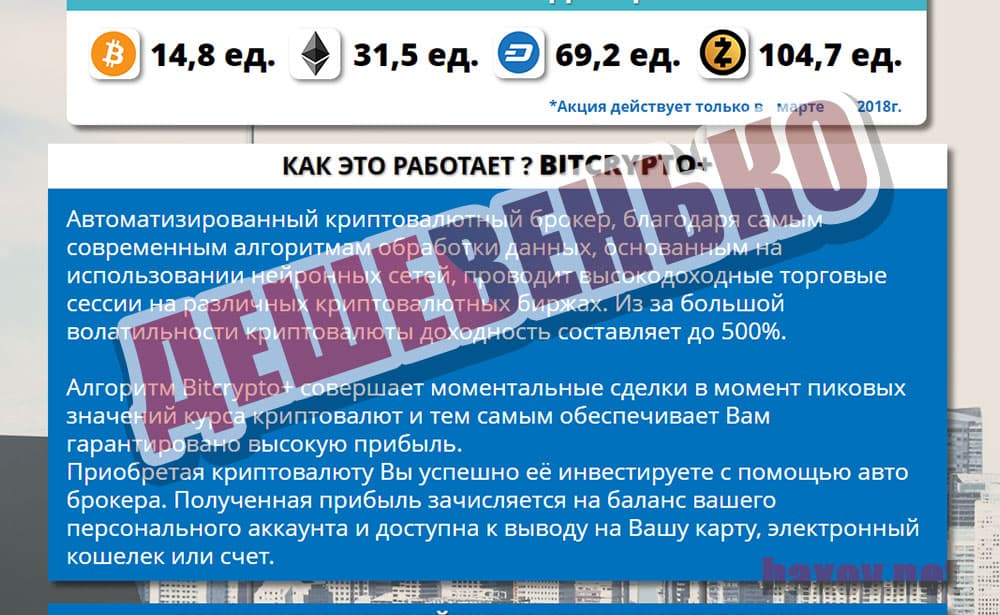 Bitcrypto+ дешево разводит