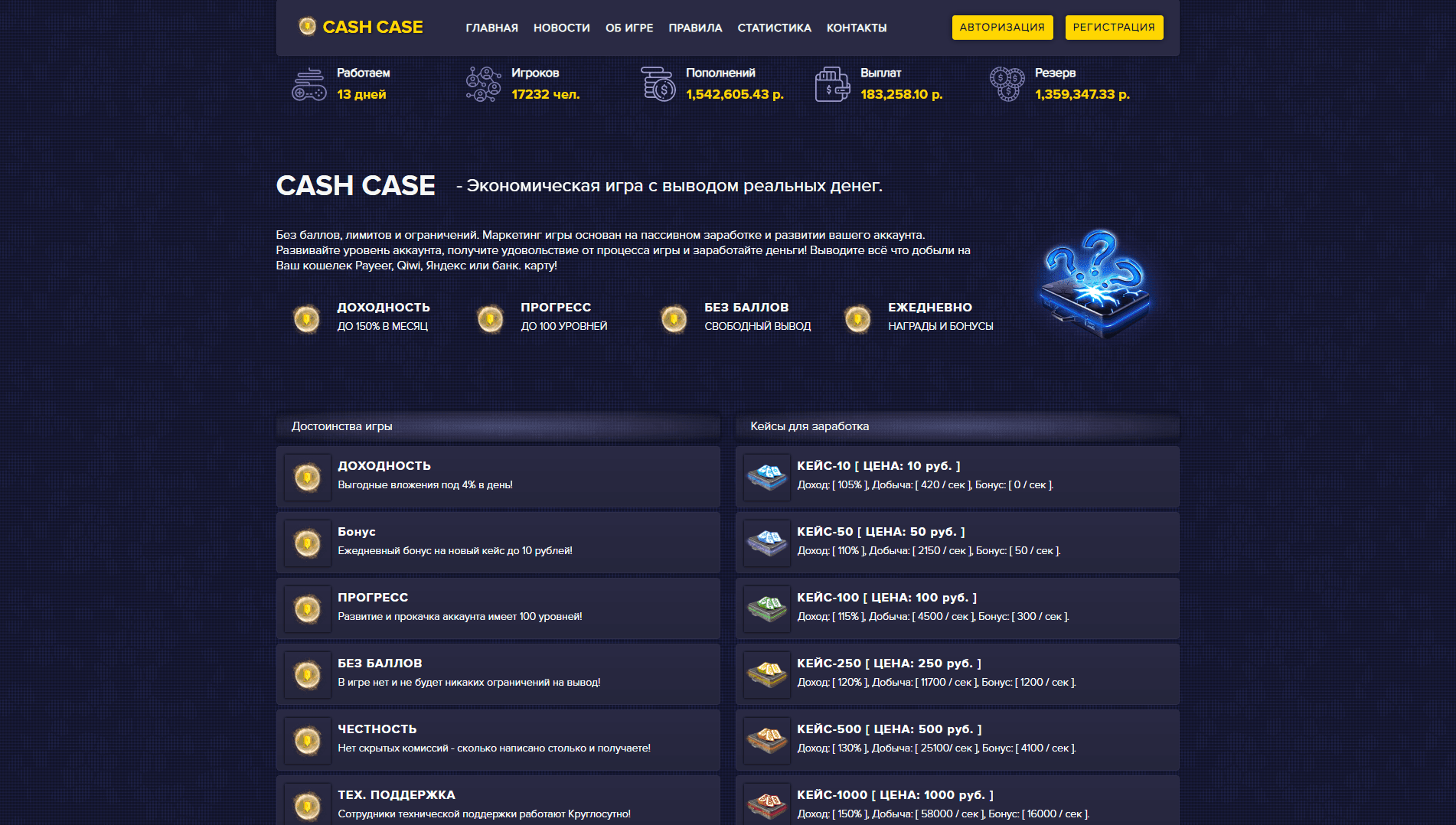 Cash case - экономическая игра с выводом реальных денег - вся подробная информация о проекте