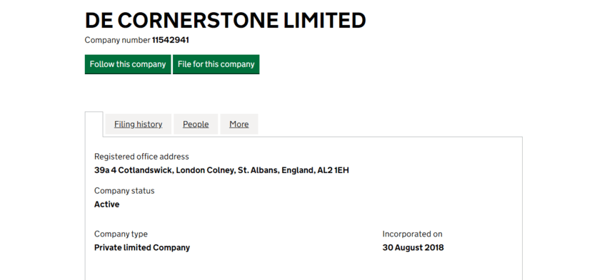 данные о регистрации компании в Великобритании