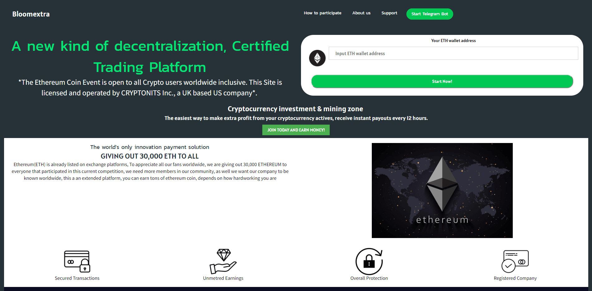 Ethereum giveaway - bloomextra - вся подробная информация о проекте