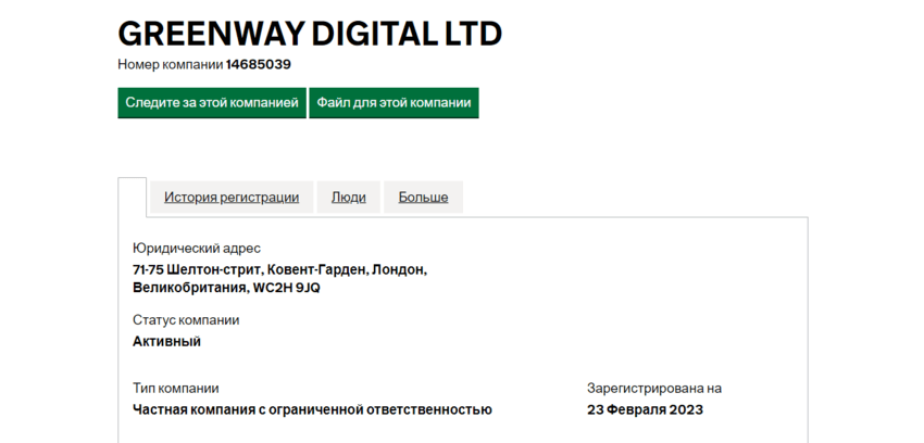 информация о регистрации компании в Англии 