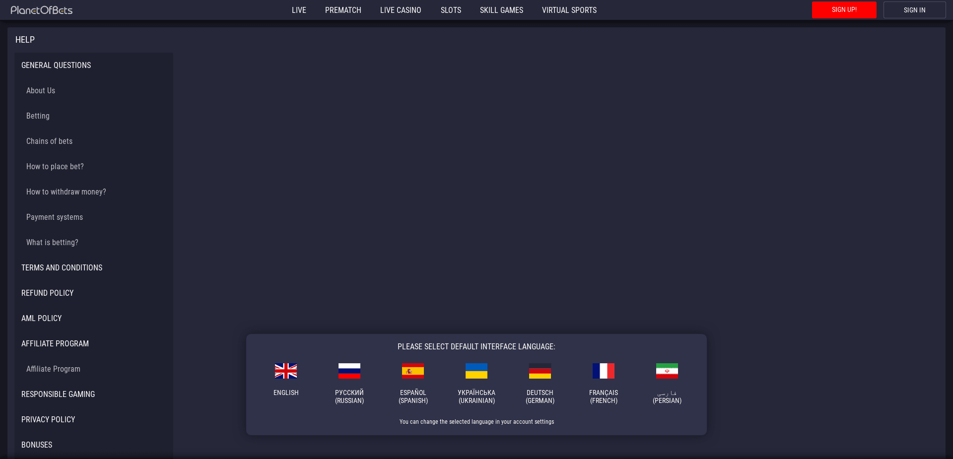 Screenshot for planetofbets.bz - 0