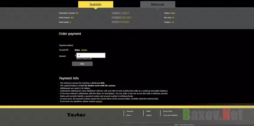 Yestor  - невыполнимые условия
