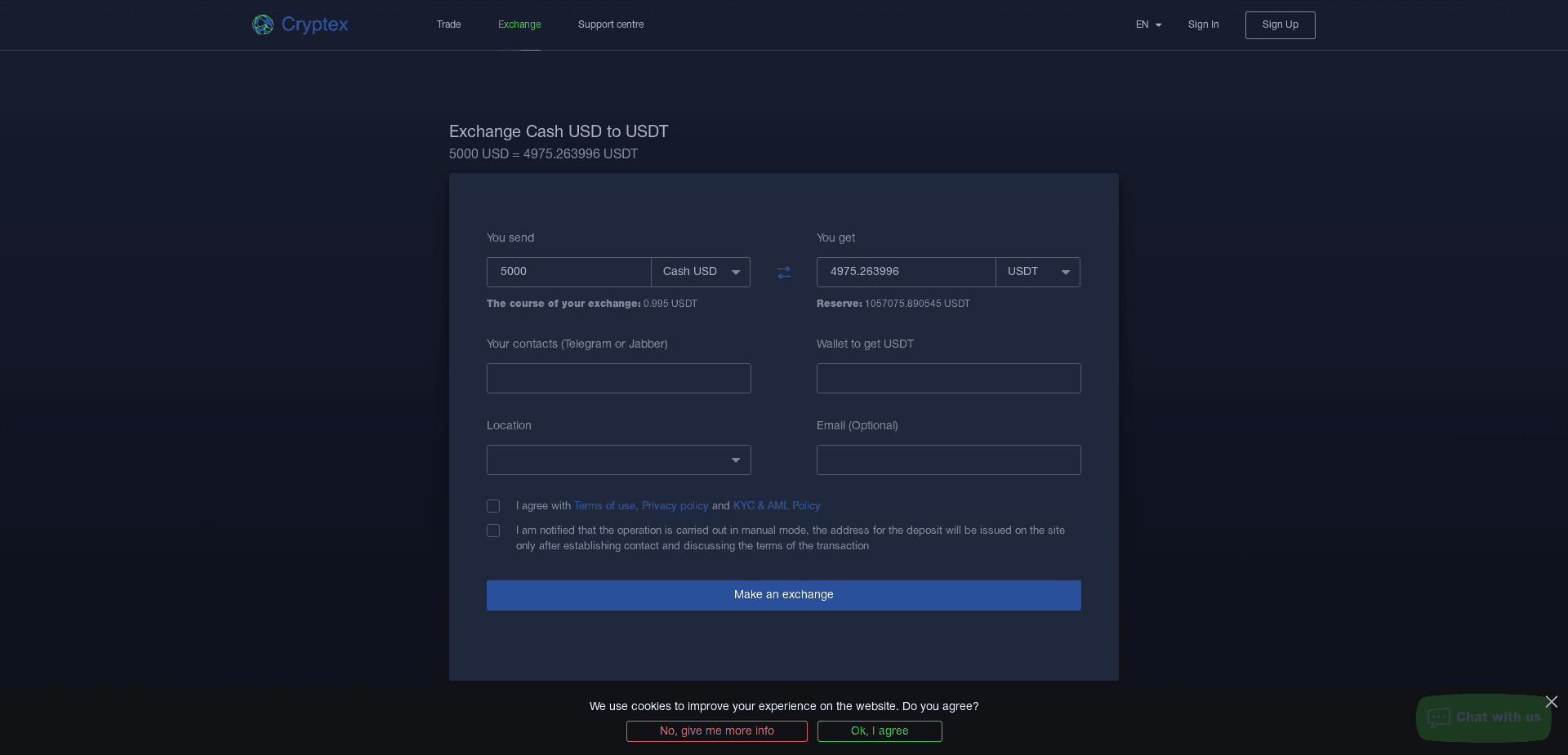 Screenshot for exchange.cryptex.net - 1