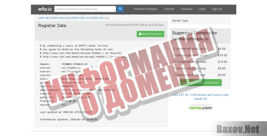 Trimmer Izhmash Информация о домене