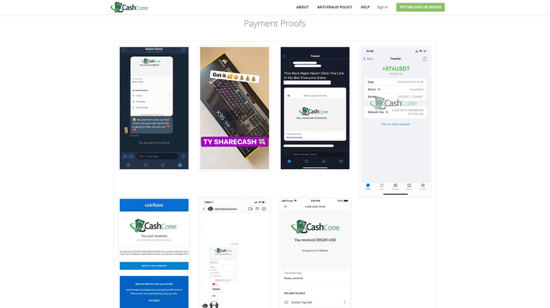 CashCome - вознаграждения