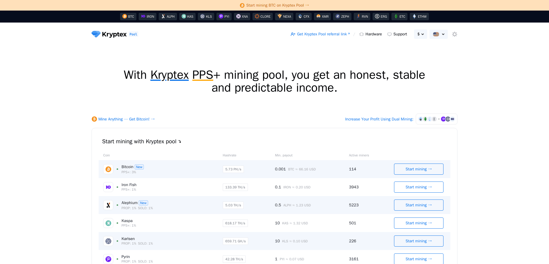 Screenshot for pool.kryptex.com - 2