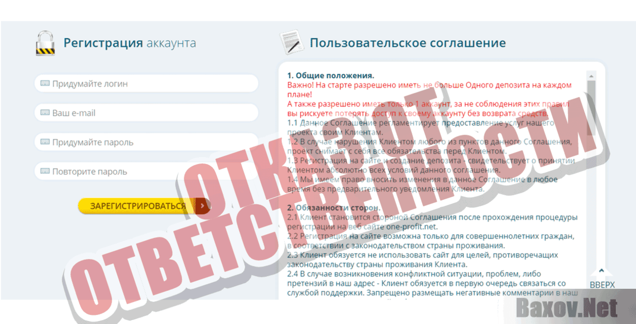One Profit Отказ от ответственности