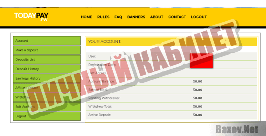 Today Pay HYIP Личный кабинет