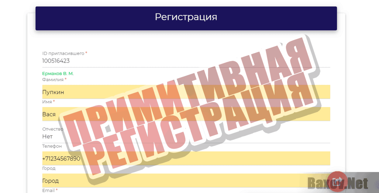 INVINIMA  Примитивная регистрация