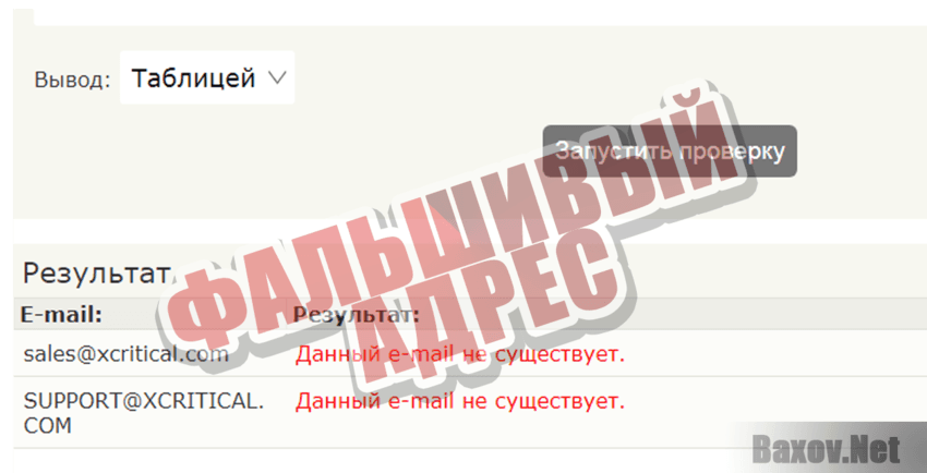 XCritical Фальшивый адрес