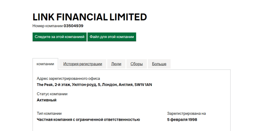 данные о регистрации компании в Великобритании