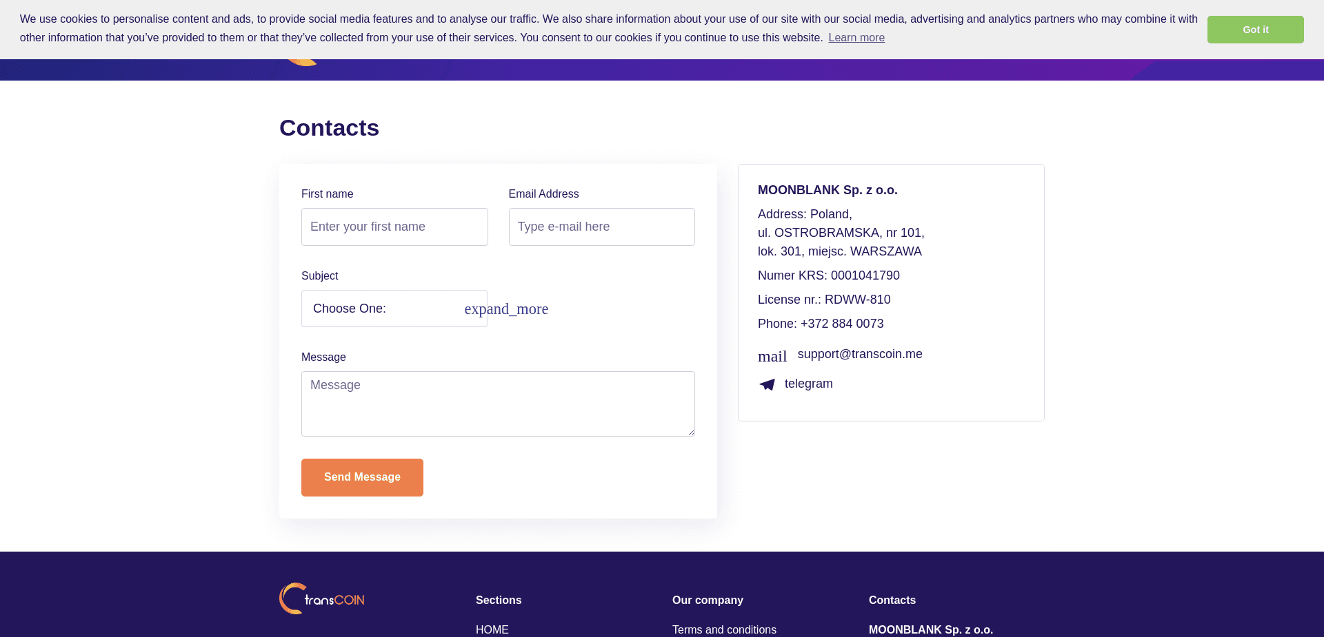 Screenshot for transcoin.me - 1