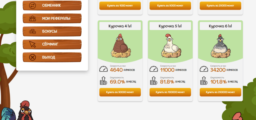 обещанный доход на сайте 