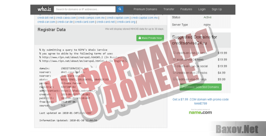 Кредит-Сервис Информация о домене