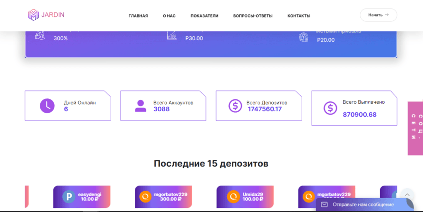 липовая статистика проекта мошенников