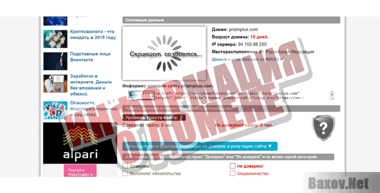 Prizm Plus Информация о домене