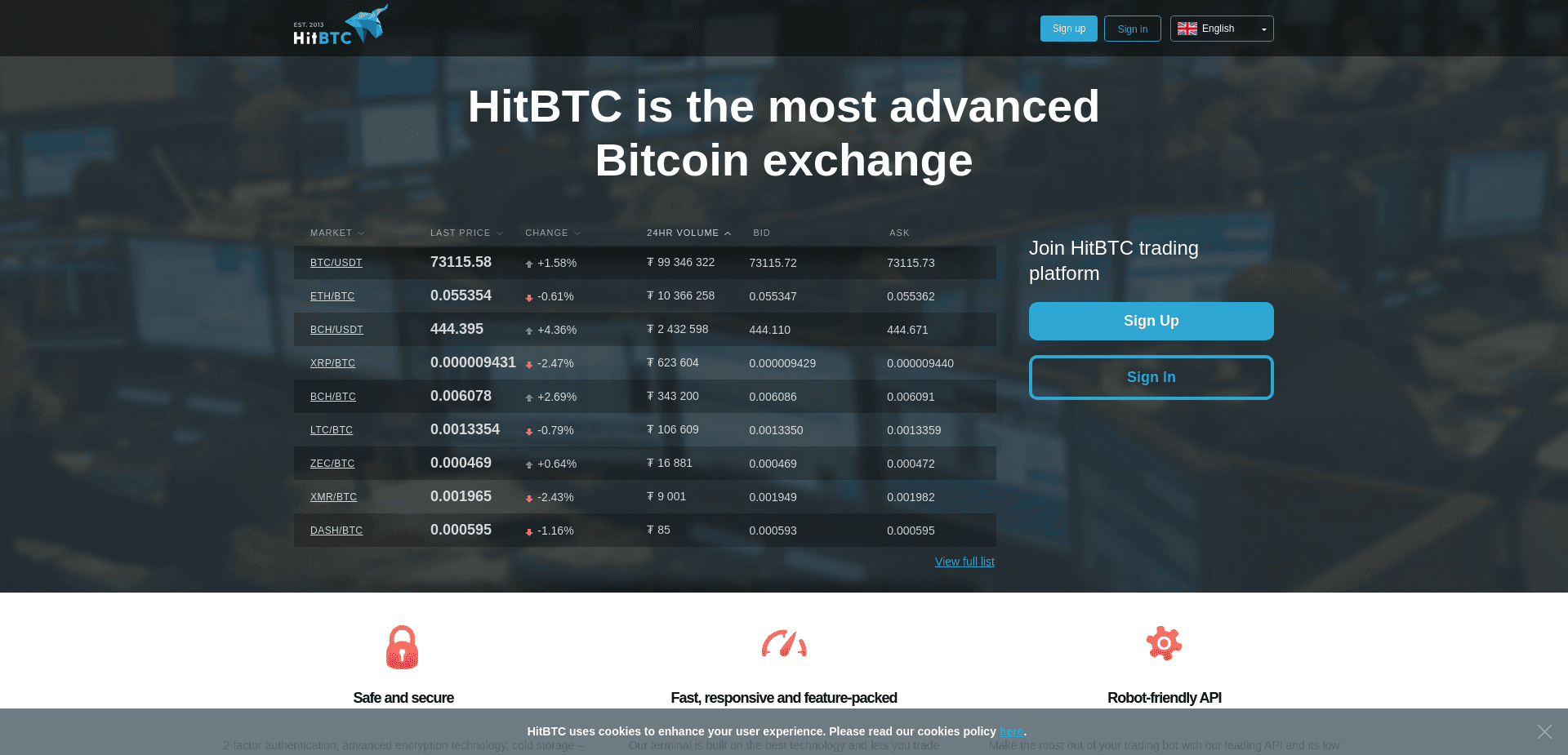 Screenshot for hitbtc.com - 2