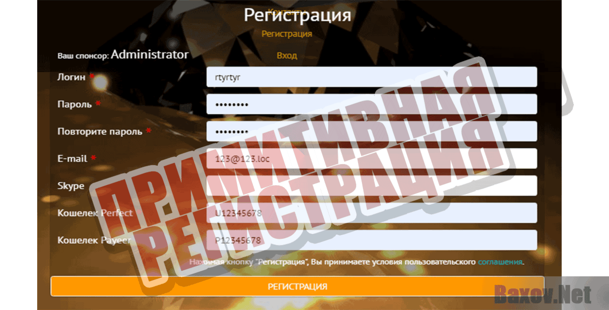 Riches Сompany Примитивная регистрация