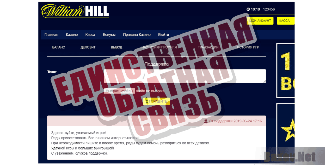 Casino-Williamhill Единственная обратная связь