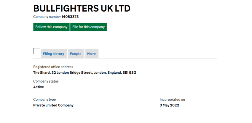 данные о регистрации компании в Великобритании