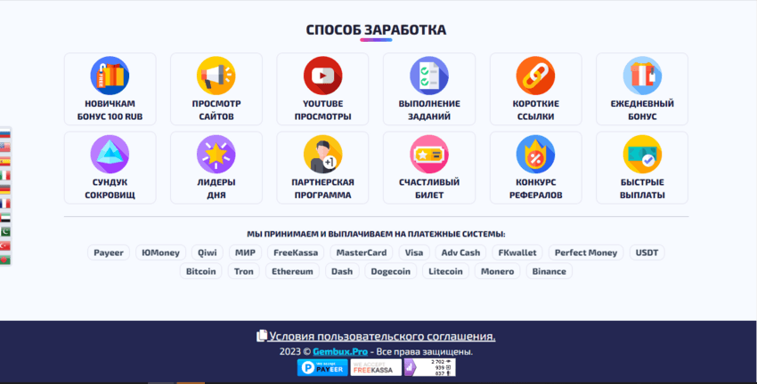 информация о доходах на сайте 