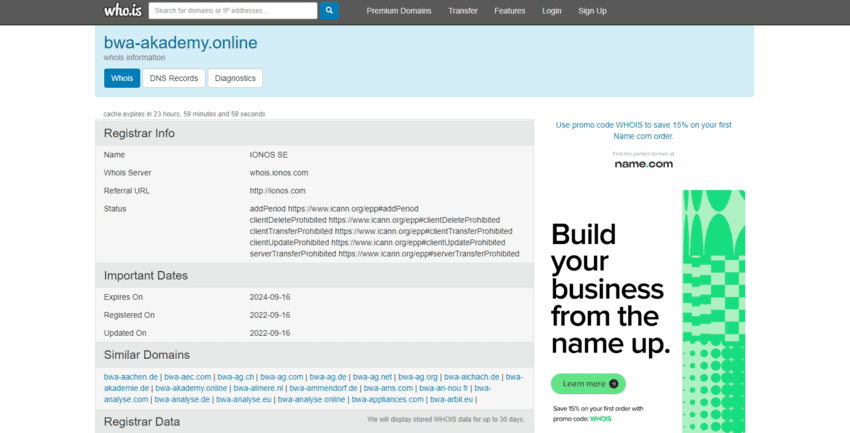 данные о регистрации домена липовой академии 