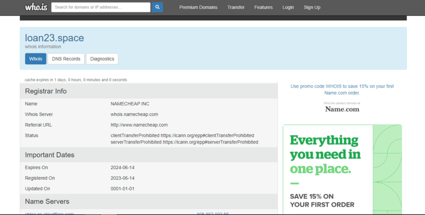 данные о регистрации сайта лохотрона 