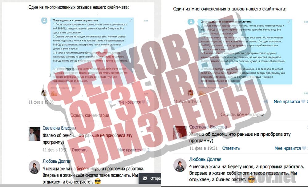 VK Money фейковые отзывы-близнецы