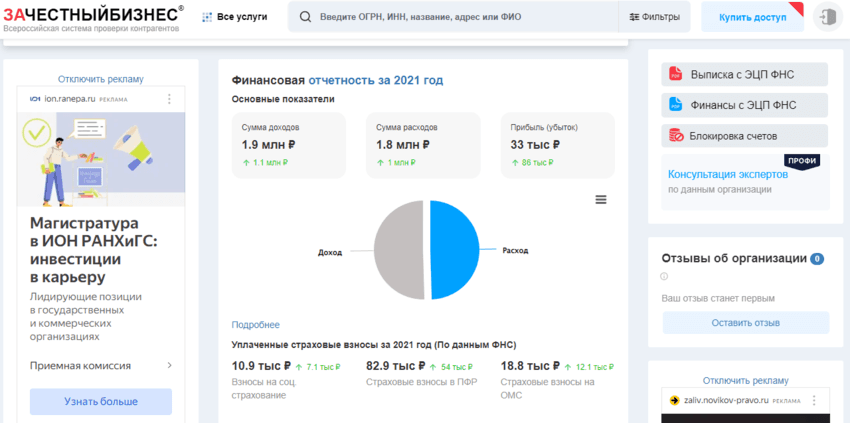 информация о доходе компании 