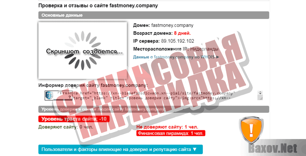 fastmoney.company Финансовая пирамидка