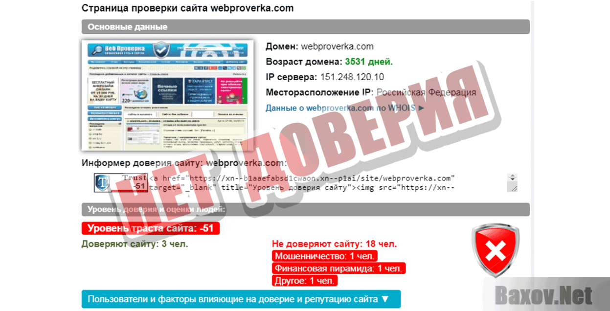 ВебПроверка Нет доверия