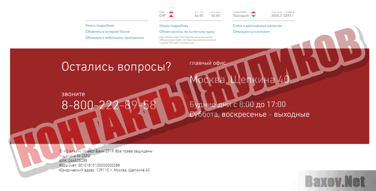 Альянс Инвест Банк Контакты жуликов