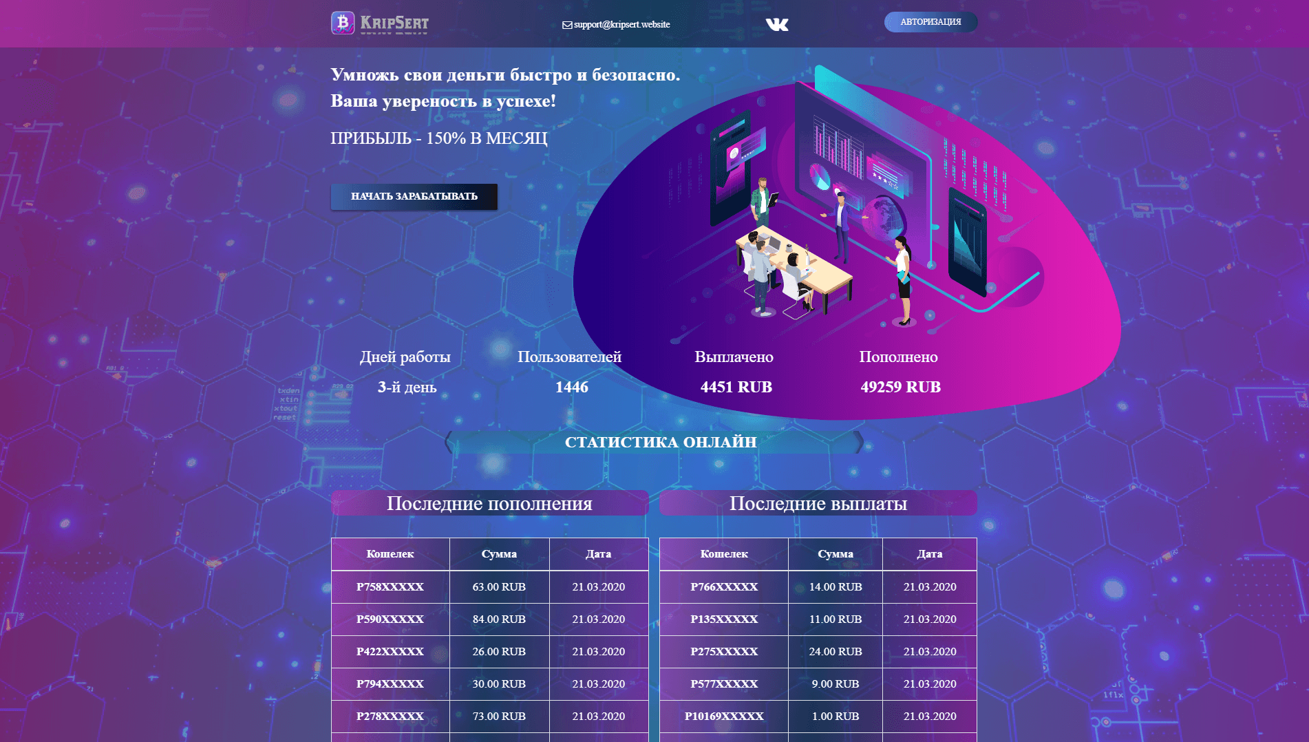 Kripsert - зарабатывай 150% в месяц - вся подробная информация о проекте