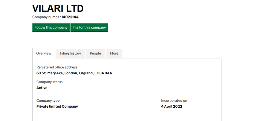 данные о регистрации компании в Великобритании