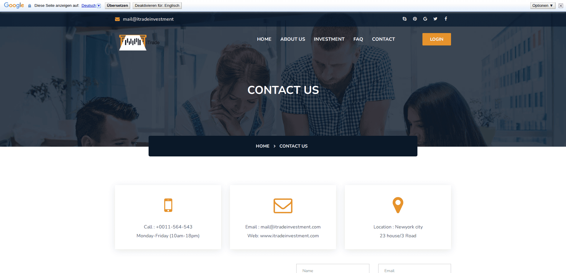 Website screenshot for https://itradeinvestment.com/ - 2