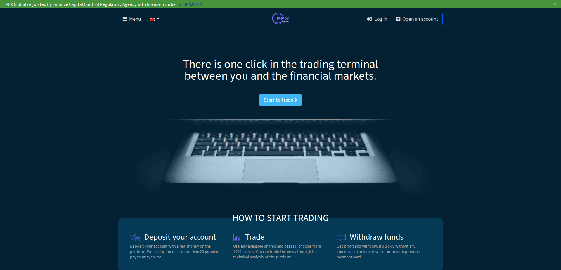 Website screenshot for https://pfxglobal.com/ - 1