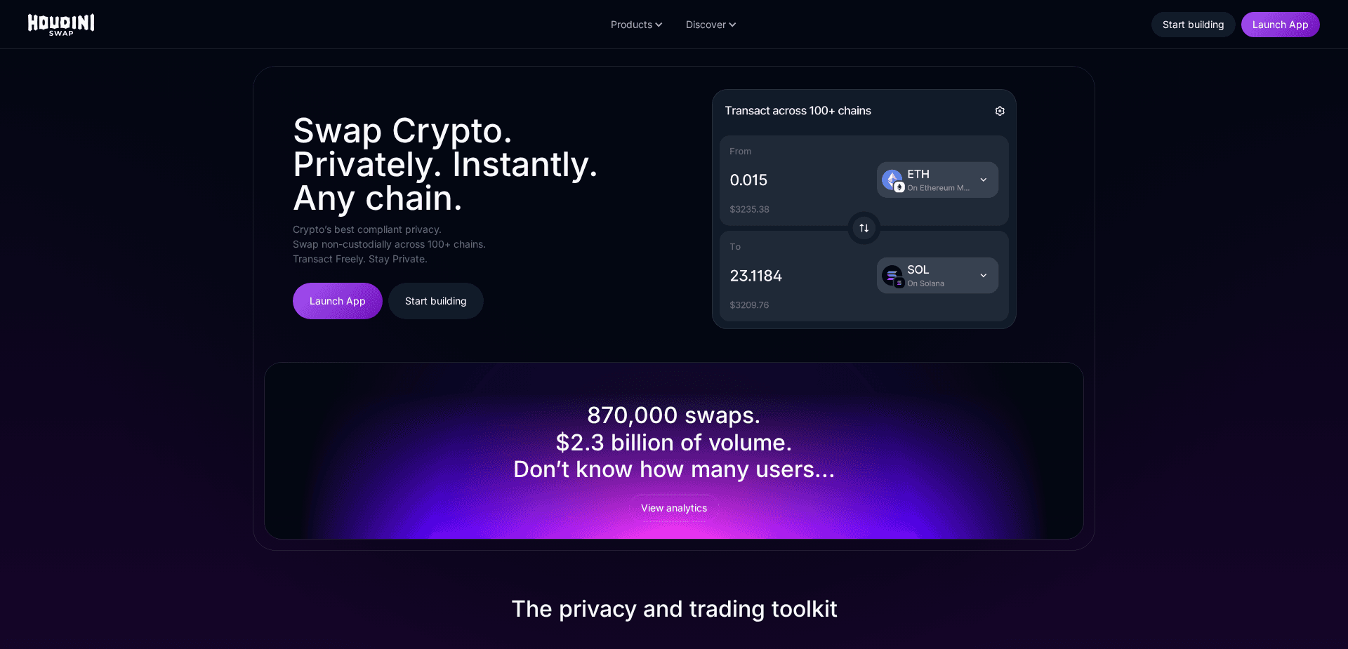 Website screenshot for https://houdiniswap.com/ - 1