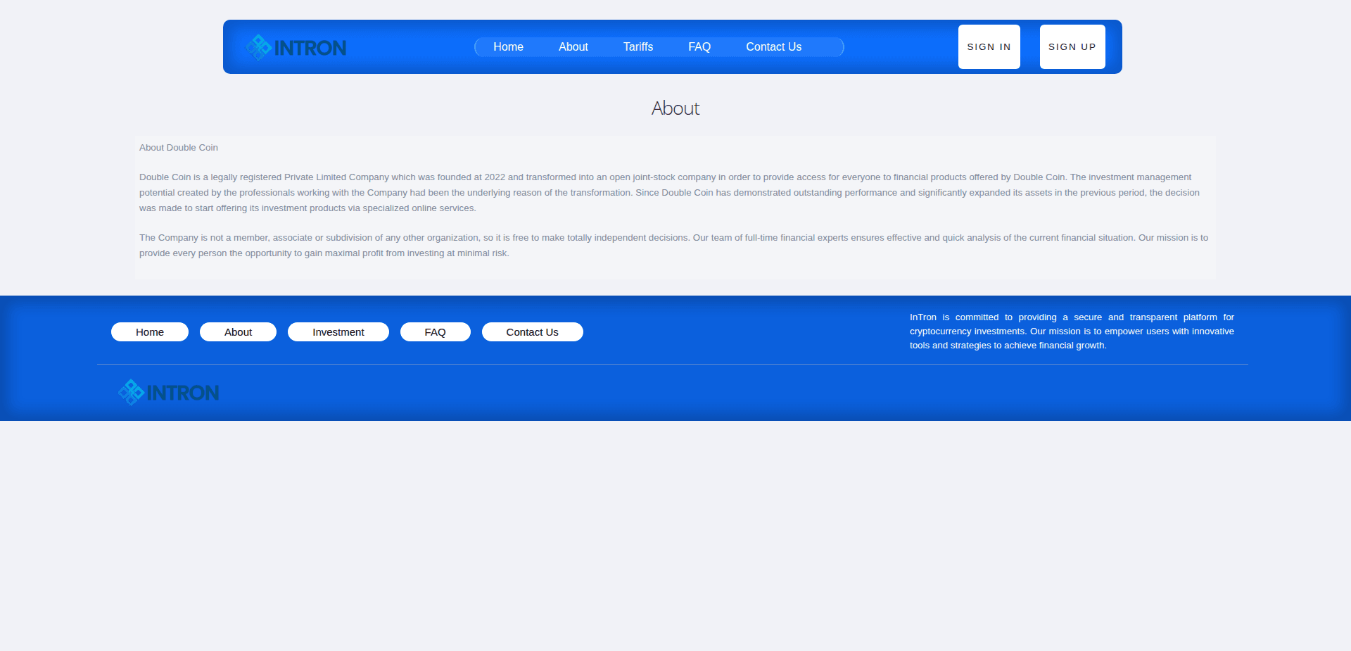 Website screenshot for https://intron.top/ - 2