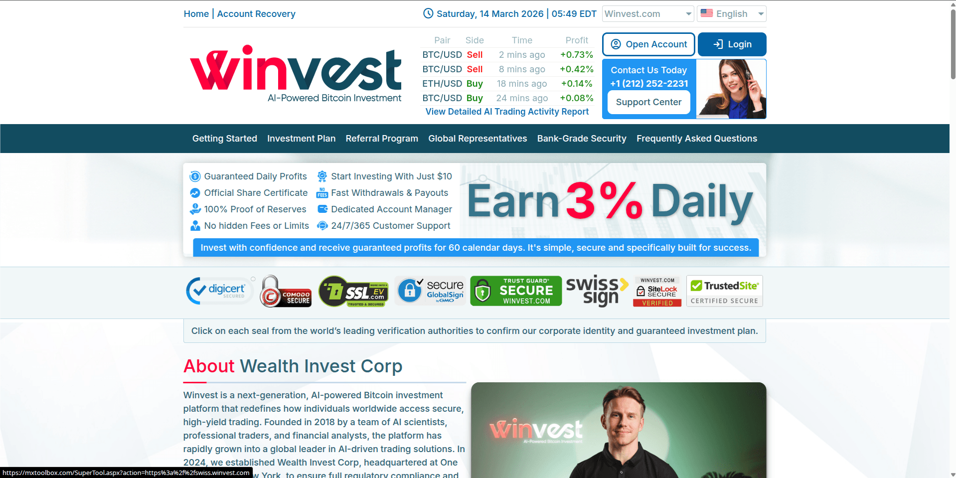 Screenshot for website winvest.com - 1