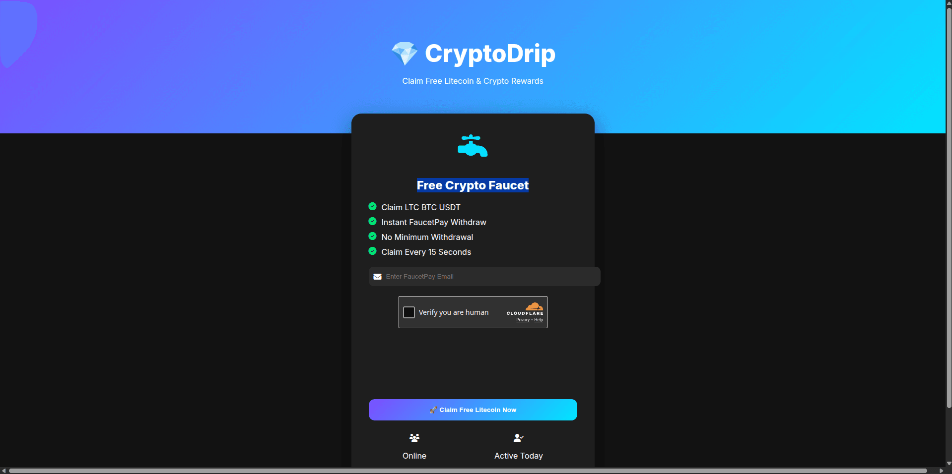 Screenshot for website claimfreecrypto.online - 1