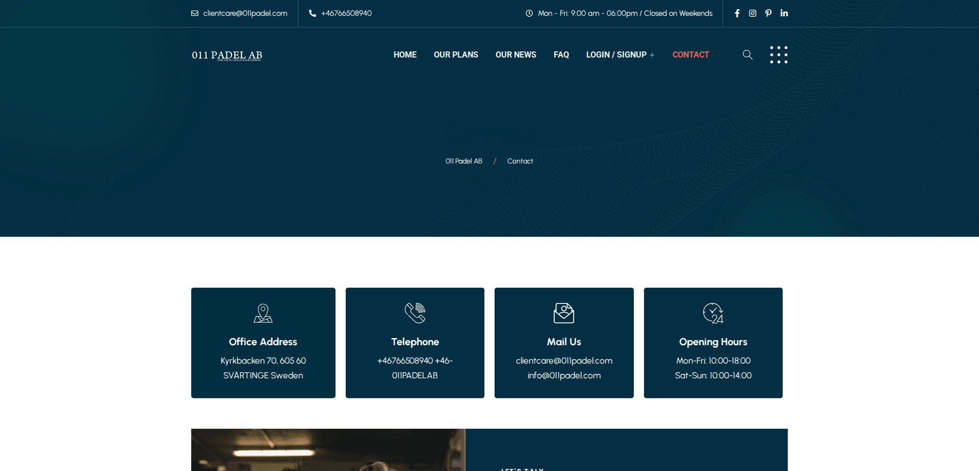 Website screenshot for https://011padel.com/ - 1