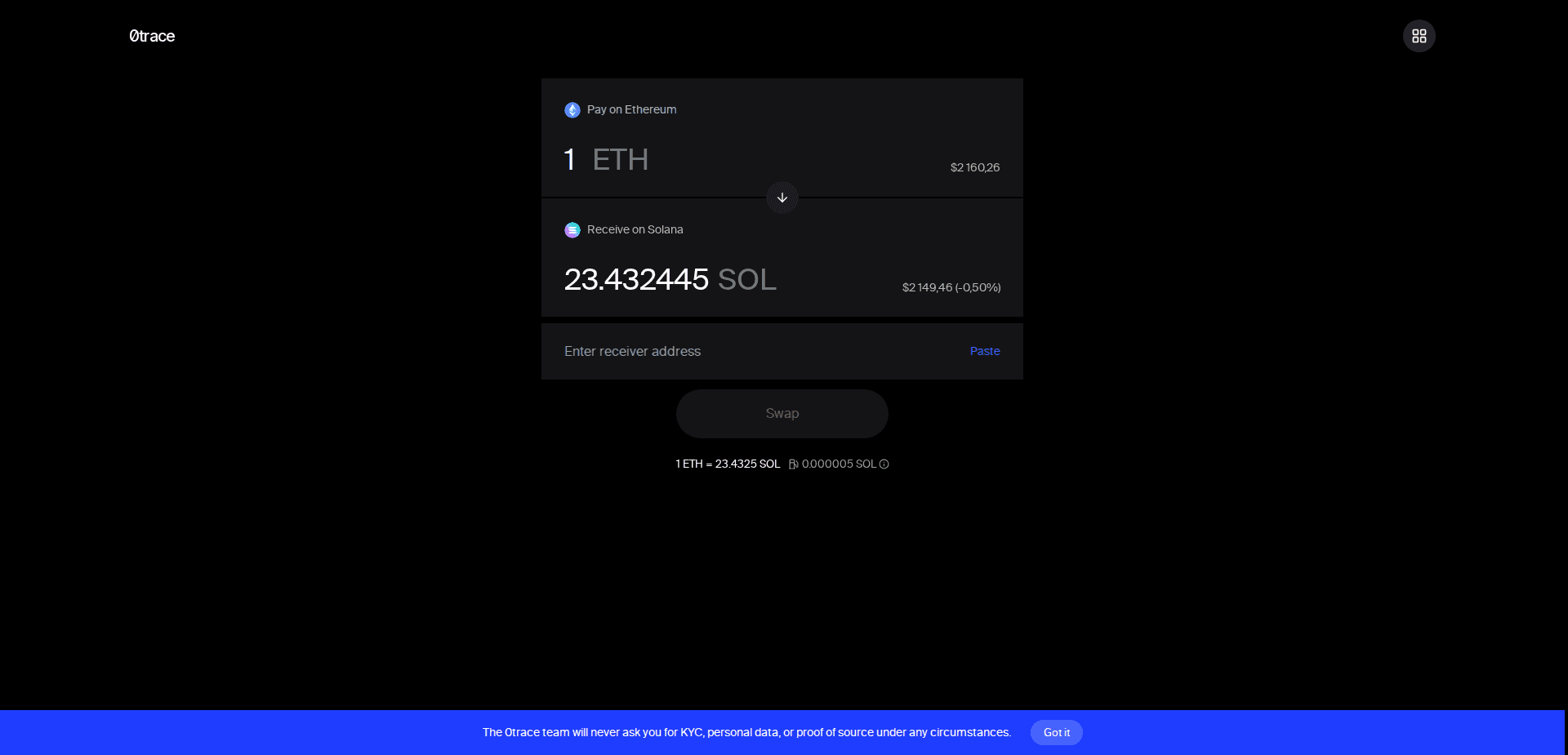 Website screenshot for https://0trace.io/ - 1